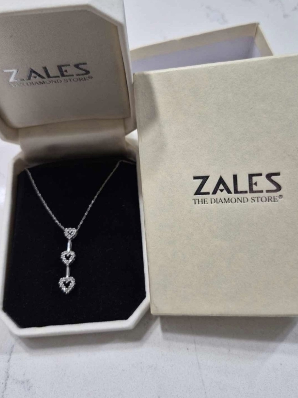 Zales White Gold Triple Heart Pendant Necklace